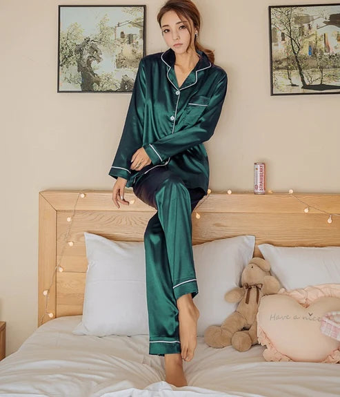 Bottle Green Silk Pj Set